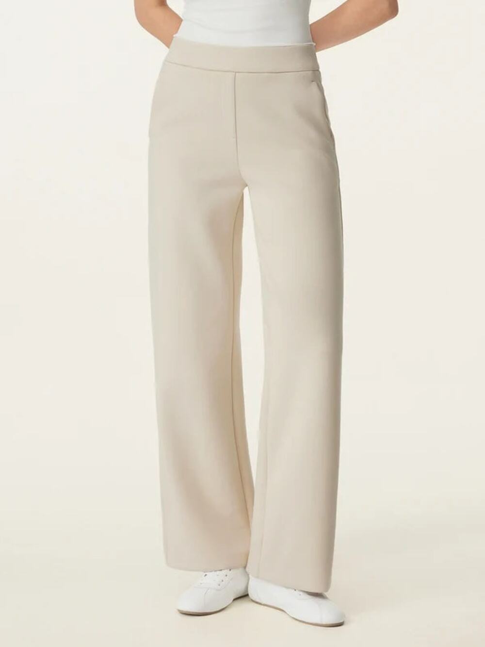 OGL Textured Versatile Scuba Mid-Rise Pull On Straight Pants Limestone Womens M